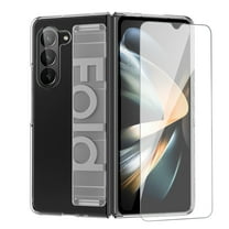 Dteck for Samsung Galaxy Z Fold 5 Case with Screen Protector, Non-Slip Silicone Slim Protective Z Fold5 Phone Case with Wristband, Shockproof PC Cover for Samsung Galaxy Z Fold5 5G,Clear