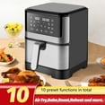 thumbnail image 6 of PRIJESSE 8QT Digital Air Fryer, 1500W Electric Air Fryer Toaster Oven Oil Free Multifunction Air Fry with 60 Minute Timer for Baking and 10 Preset Programs, Stainless Steel Accents, 6 of 7