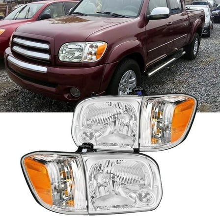 Nilight Headlight Assembly for 2005 2006 Toyota Tundra 4 Door Double Crew Cab 2005 2006 2007 Sequoia Pickup Replacement Chrome Housing Amber Reflector Driver and Passenger Side