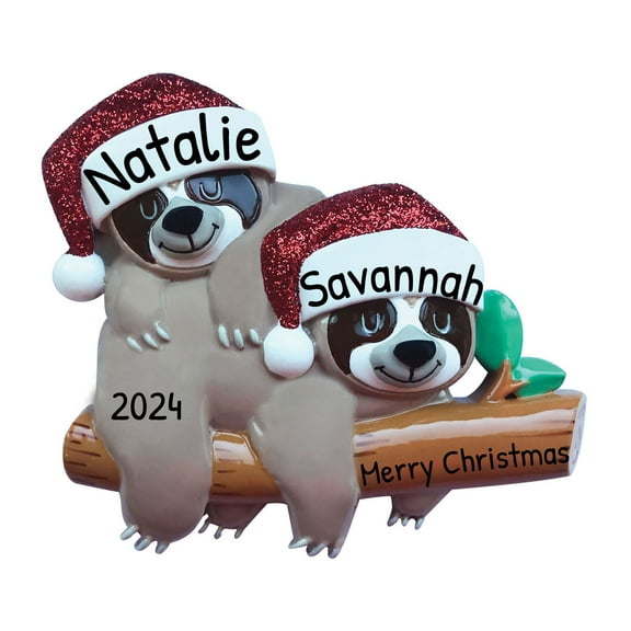 Ornaments by Elves Personalized Sloth Couple in Santa Hat Christmas Ornament 2024 - Engagement Gifts