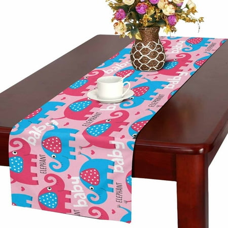 

MKHERT Cute Elephant Table Runner Cartoon Elephant Table Cloth Runner for Wedding Party Banquet Decoration 14x72 inch