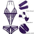 thumbnail image 2 of Avidlove Women Deep V Lingerie Lace One Piece Mini Bodysuit Purple M, 2 of 4