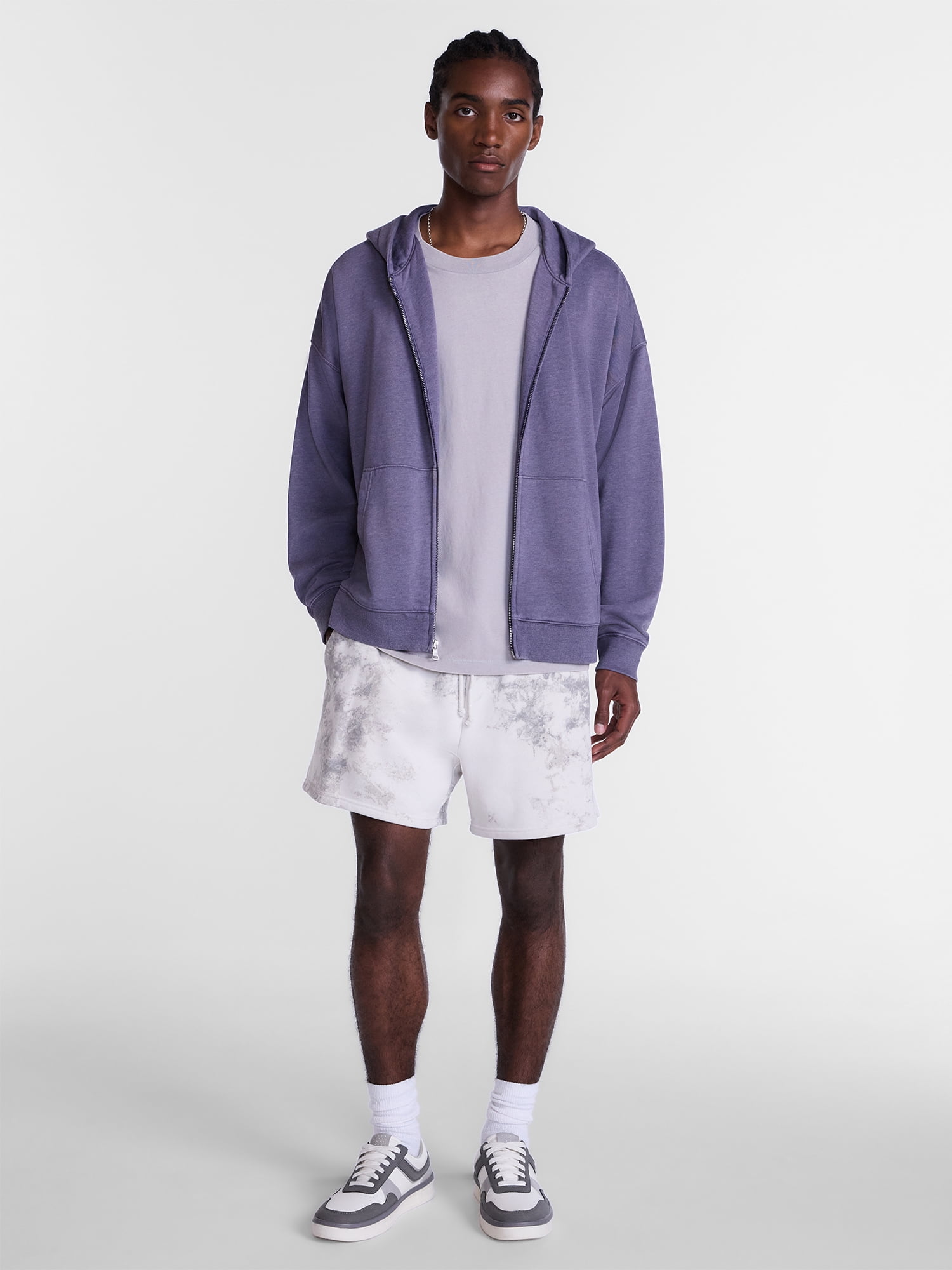 No Boundaries Boxy Oversized Fit Fleece Zip Hoodie Sweatshirt with Long Sleeves, Men's XS-4XLT