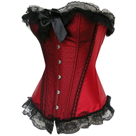 Pitauce Womens Vintage Renaissance Lace Corset Tops Strapless Push Up Bustier Corset Shapewear Tops