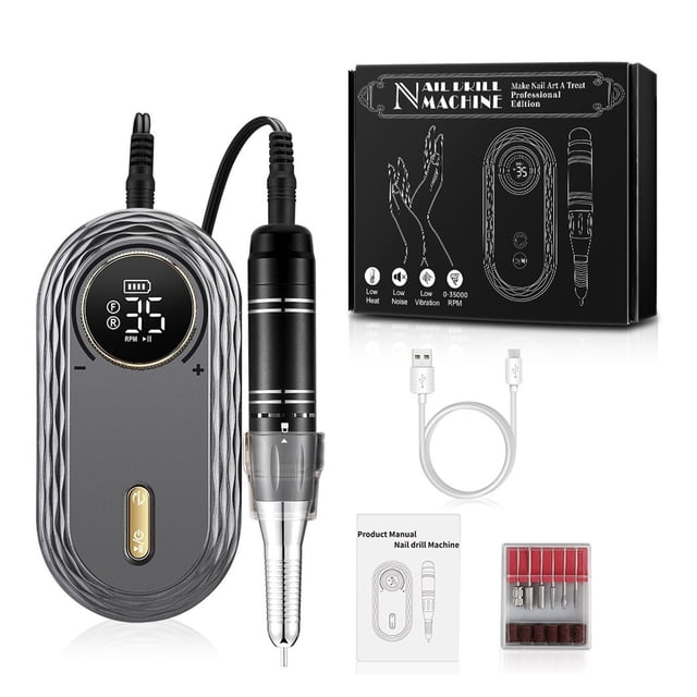 35000RPM Electric Nail Drill Machine, Professional LCD Display Portable All For Manicure Tool, Rechargeable Nails Art Set ,Easy to Use