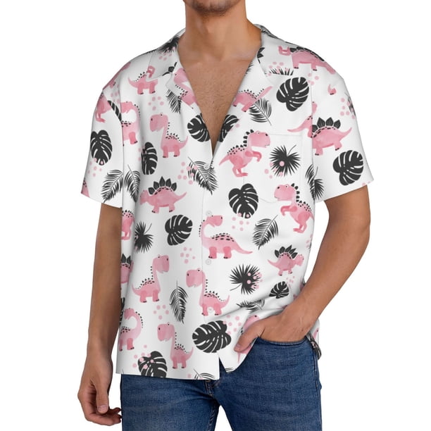 Fotbe Cute Dinosaur Camisa Estampada de Manga Corta para Hombre, Casual de Verano, Estilo Playero, Sin Arrugas-4X-Large