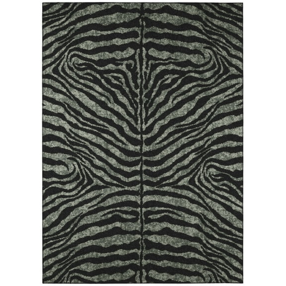 Safari Black and Grey Tiger/Zebra Animal Print 3' x 5' Non-Skid Area Rug