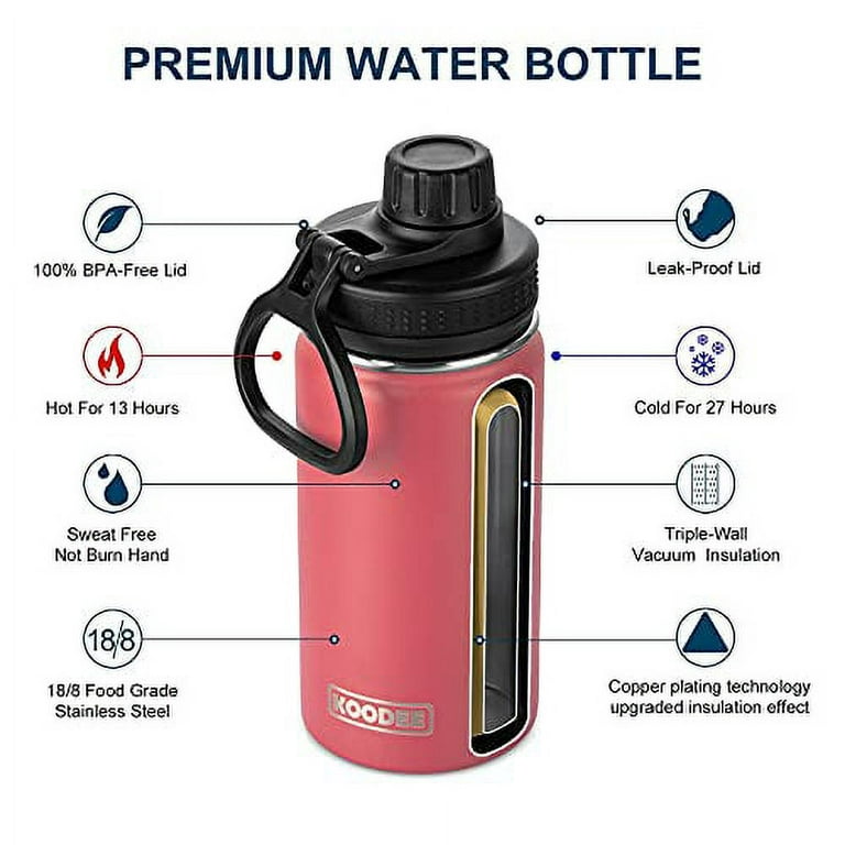 koodee Kids Water Bottle 16 oz Stainless Steel Double Wall Vacuum Insulated  Wide Mouth Sports Water Bottle with Straw, Reusable Metal Water Flask for