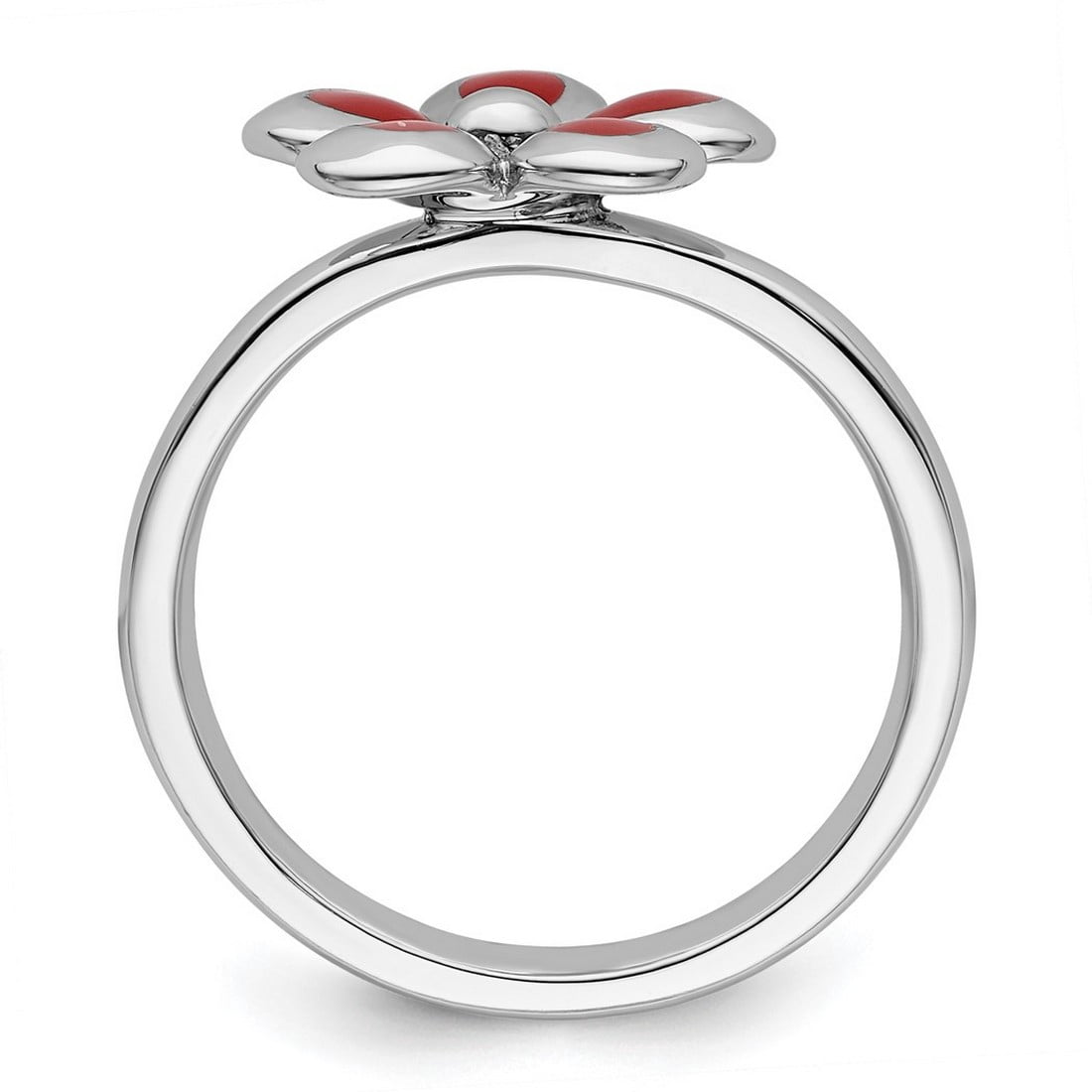 925 Sterling Silver Stackable Polished Red Enameled Flower Ring Size 6 Stackable Ring for Women