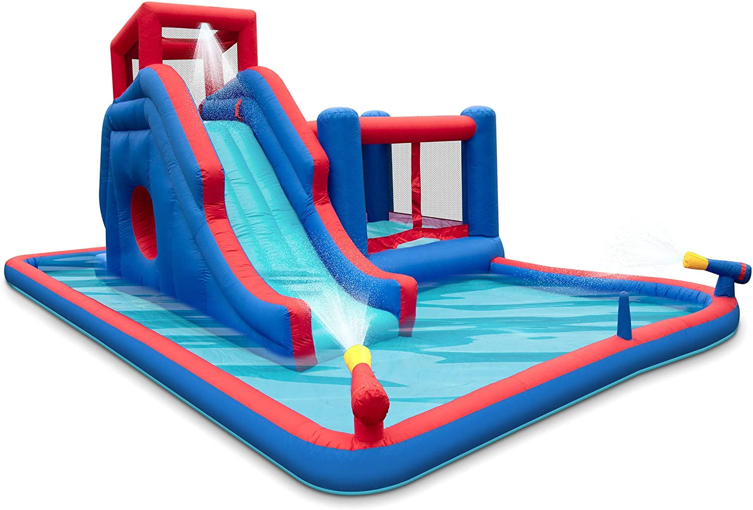 Kids Inflatable Water Park Bounce House Play w/Climb Wall Splash Pool 2 Slides 