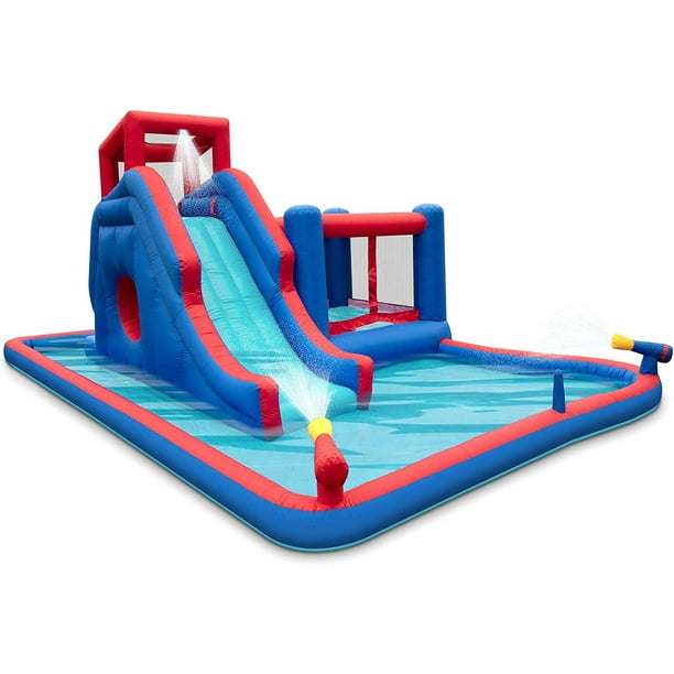 Deluxe Inflatable Water Slide Park, Outdoor Bounce House With Water Slide