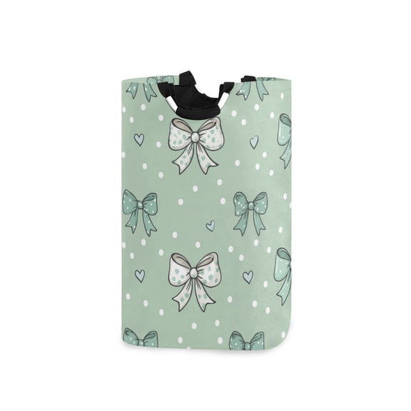 Foldable Laundry Hamper Bag with Handles Dirty Clothes Basket 12.6" x 11" x 22.7" Green and Mint Bows