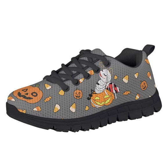 Chririnla Halloween Kids Sneakers for Boys Girls Running Tennis Shoes Lightweight Breathable Sport Athletic Sneakers with Mummy Ladybug Pumpkin Print