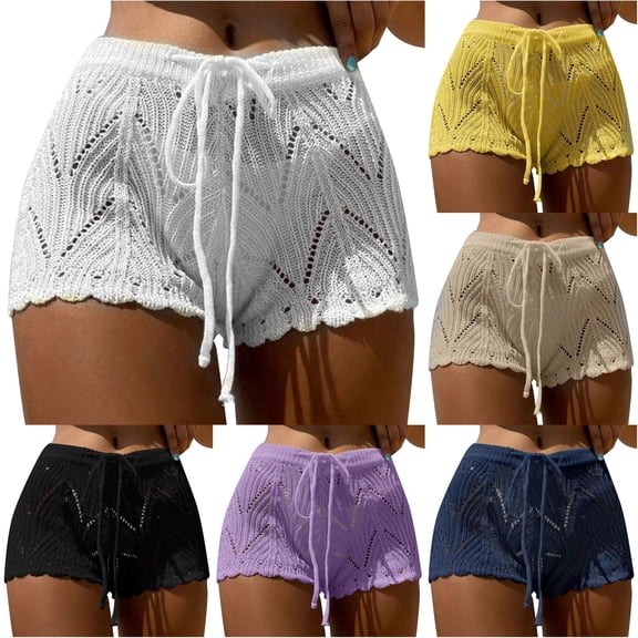 Tanghaowl Bikini Cover Up, Women Knitted Blouse Swimsuit Cover Ups Super Shorts Beach Tunic Bikini Top Wrap Skirt Coverup White L