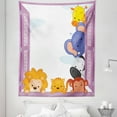 thumbnail image 1 of Zoo Tapestry, Colorful Animals Peeping at Pink Window Cartoon Frame Cat Monkey Lion, Fabric Wall Hanging Decor for Bedroom Living Room Dorm, 5 Sizes, Multicolor, by Ambesonne, 1 of 1