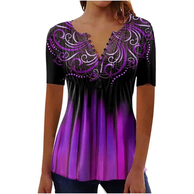 Blouses à Manches Courtes pour Femmes, Mode Décontractée, Imprimé, Tee-Shirt Ample, Tunique, Blouse à Manches Courtes pour Femmes