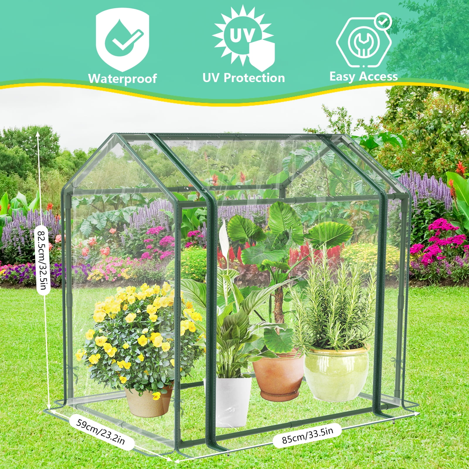Mini Greenhouse 33.5"x 23.2"x 32.5", Durable Green House Kit with PVC Cover, Greenhouse for Outdoor Indoor Small Green House Garden Nursery Plant Cover Tent for Gardening Germination and Seedling
