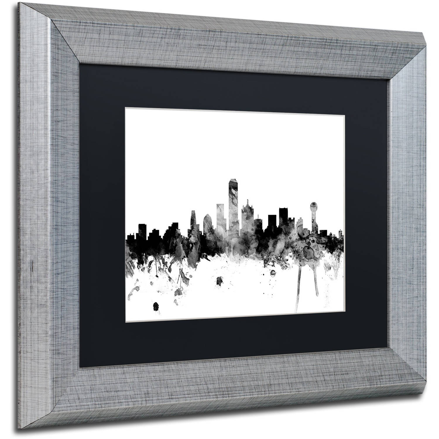 Trademark Fine Art "Dallas Texas Skyline B&W" Canvas Art by Michael Tompsett, Black Matte, Silver Frame