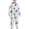 thumbnail image 1 of Pijamas de una pieza con estampado de patrones de animales de dibujos animados de Jammies con capucha para niños para uso doméstico, 1 of 5