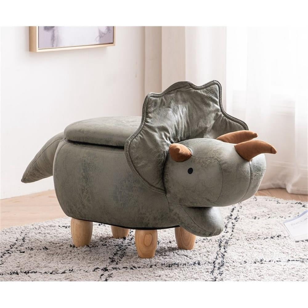 Home 2 Office Dean The Dinosaur Fabric Storage Ottoman/Stool in Gray/Natural