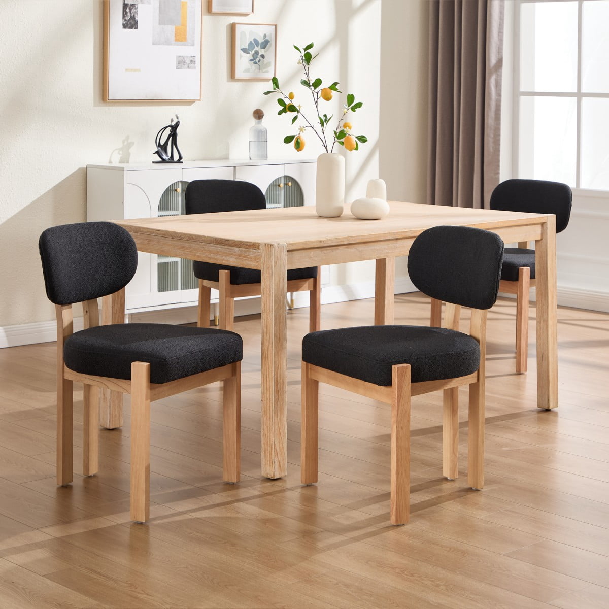 Dining Chairs Set of 2, Chenille Upholstered Wood Kitchen Chairs, 3.95" Thick Foam Cushion Wingback Dining Room Chairs, Black
