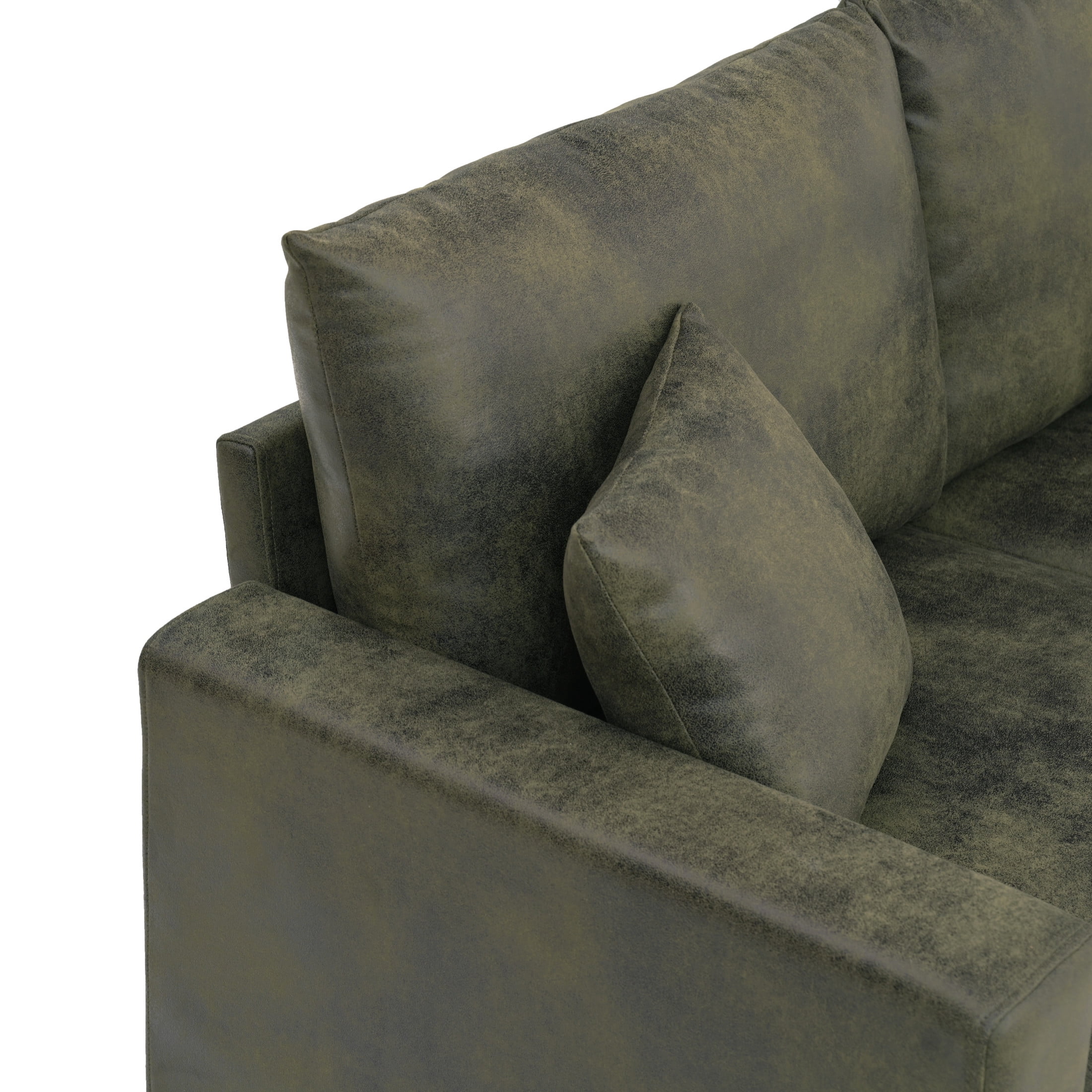 Noble House 69" Modern Loveseat, Foil Fabric Upholstered Sofa with 2 Throw Pillows, Olive Green