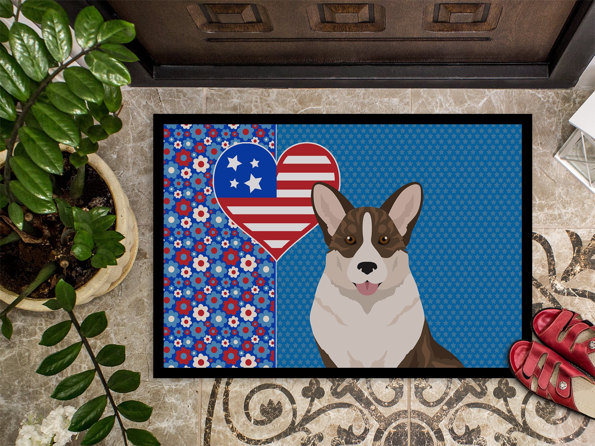 Brindle Cardigan Corgi USA American Indoor or Outdoor Mat 24x36