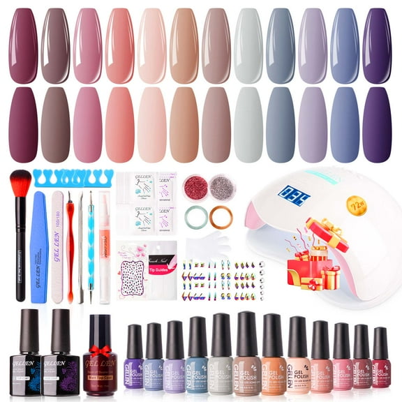 Gellen Gel Nail Polish Kit, 12 Colors Classic Nudes Gel Polish Starter Kit - with 72W UV/LED Nail Lamp & Nail Base Coat & Glossy & Matte Top Coat Salon Manicure Set