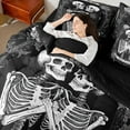 thumbnail image 5 of Manfei Couple Skeleton Skull 7 Pieces Bedding Comforter Set, Romantic Gothic Bride Full Bedding Set, Bohemian Valentines Day Reversible Fitted Sheet Flat Sheet, Microfiber Bedroom Decor, 5 of 8