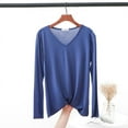 thumbnail image 4 of Autumn V Neck Tshirt Long sleeves Soft comfortable T-shirt Solid color Basic Bottoming Tee Tops O Neck undershirt, 4 of 5