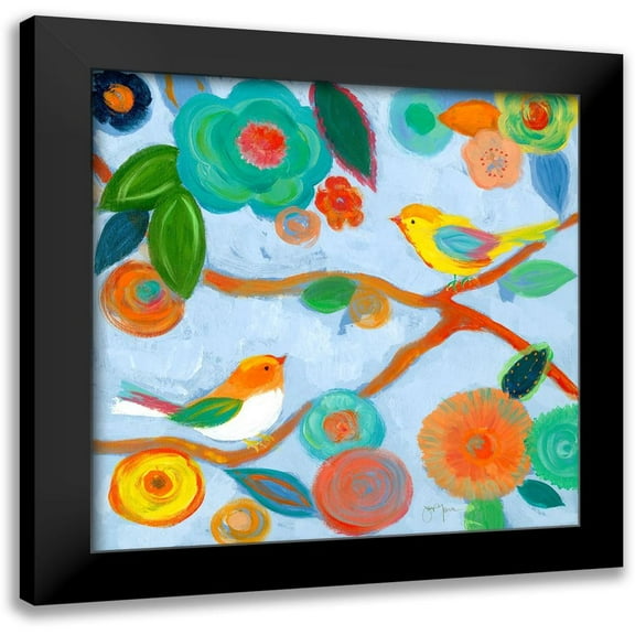 Tava Studios 12x12 Black Modern Framed Museum Art Print Titled - Birds and Whimsy I