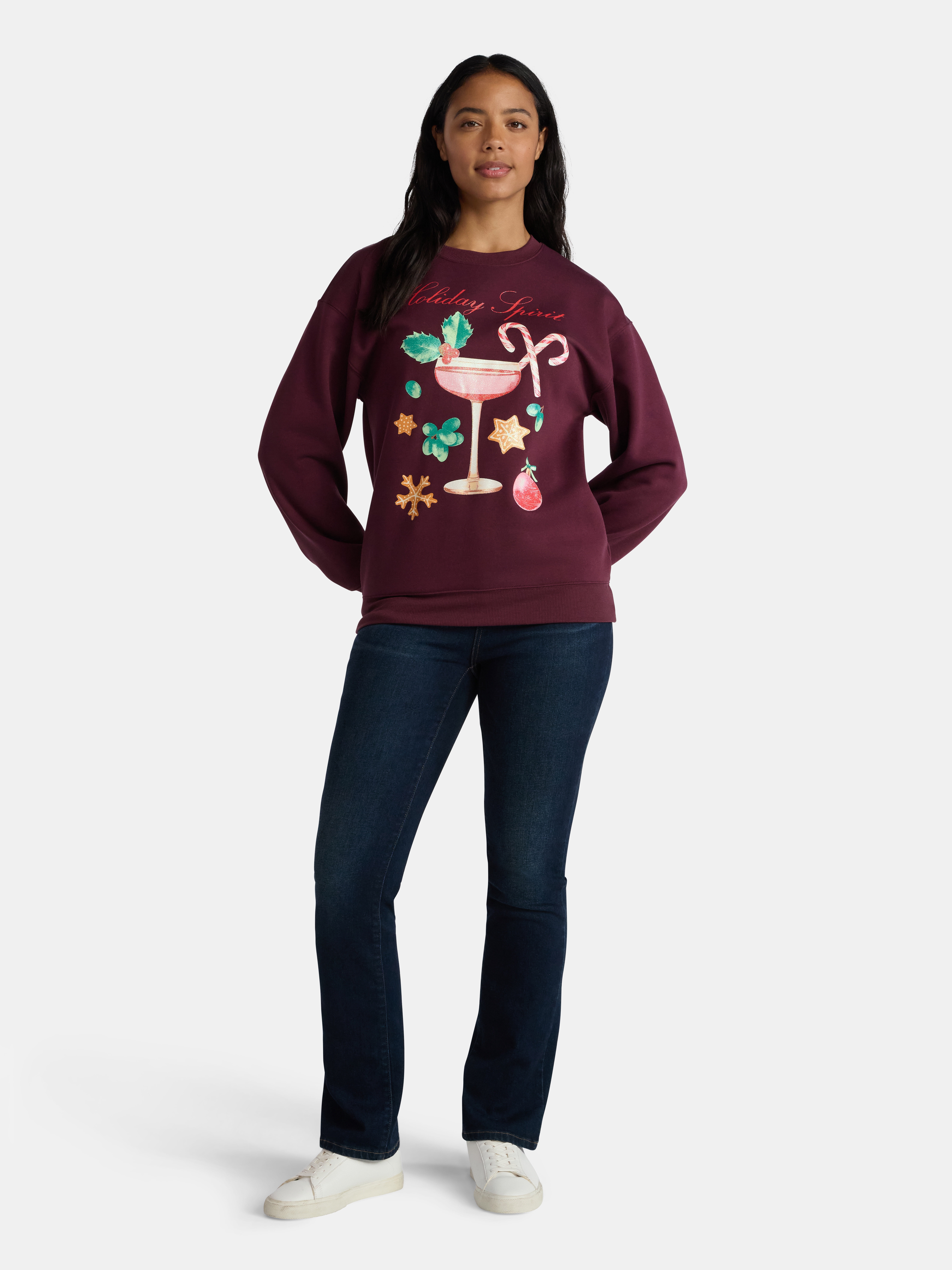 Christmas Women's Holiday Spirit Graphic Sweatshirt with Long Sleeves, Sizes XXS-XXL