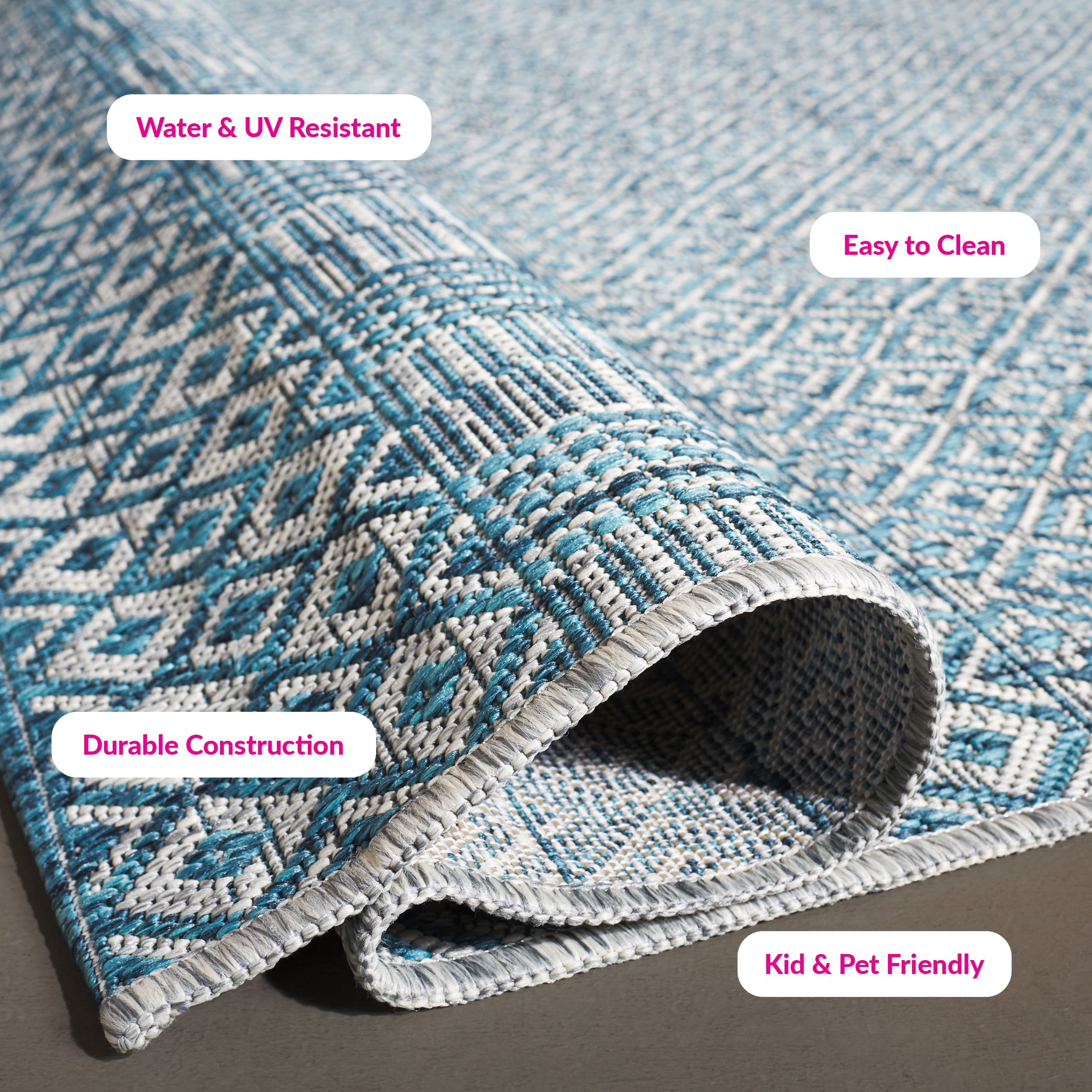 SAFAVIEH Courtyard Evander Geometric Indoor/Outdoor Area Rug, Gray/Aqua, 2' x 3'7"