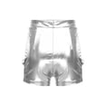 thumbnail image 4 of Zaldita Women's Metallic Shorts Yoga Shiny Sparkly Cutout with Metal Buckles Hot Short Pants Silver L, 4 of 5