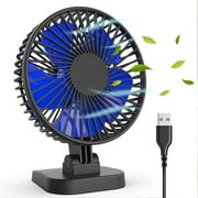 Black Blue Fan, Small Desk Fan with 3 Settings, Personal Quiet Fan with Strong Airflow and Low Noise, 40 Tilt, Desktop Office Portable Cooling Fan - 3.9ft Cord )