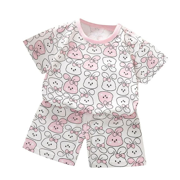 Odeerbi 3M-6Y Infant Boys Girls Summer Pajamas Cute Print Cotton Outfits Short Sleeve T-Shirt Shorts Two-piece Set Casual Loungewear Infant Boys Girls Clothes