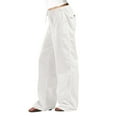 thumbnail image 2 of qolati Women's Baggy Cotton Linen Pants Drawstring Elastic Waist Comfy Lounge Pants Casual Wide Legs Loose Fit Palazzo Long Pants, 2 of 5