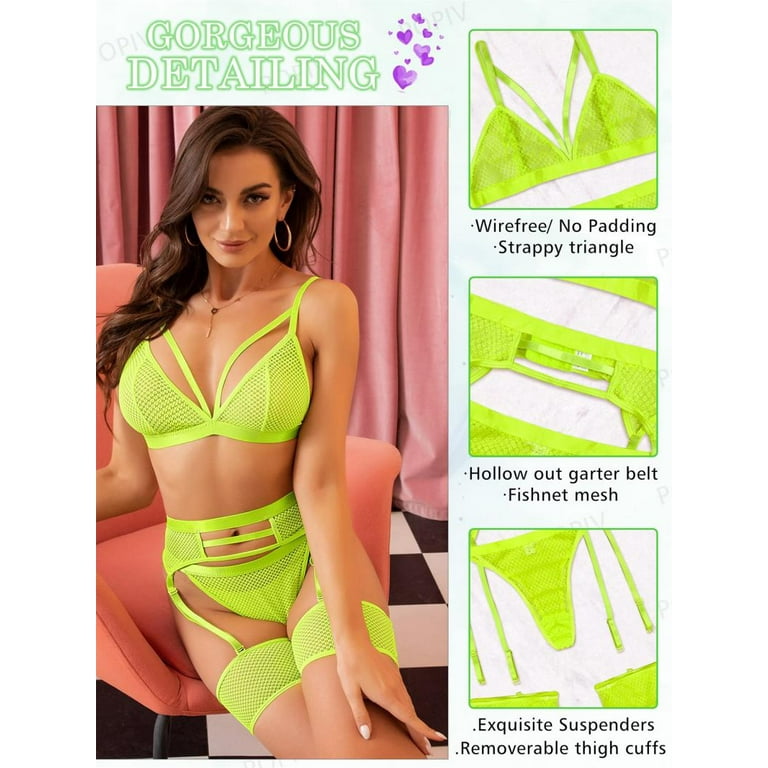 Plus Size Sexy Crushed Velvet Lace Mesh Criss Cross Bra & High Waisted  Panty Underwear 2 Piece Lingerie Set for Women(Neon Green, XL) : :  Clothing, Shoes & Accessories