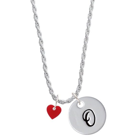 Delight Jewelry Acrylic 5/16" Maroon Heart Silvertone Script Initial Disc - O - Charm Necklace, 20"+3"