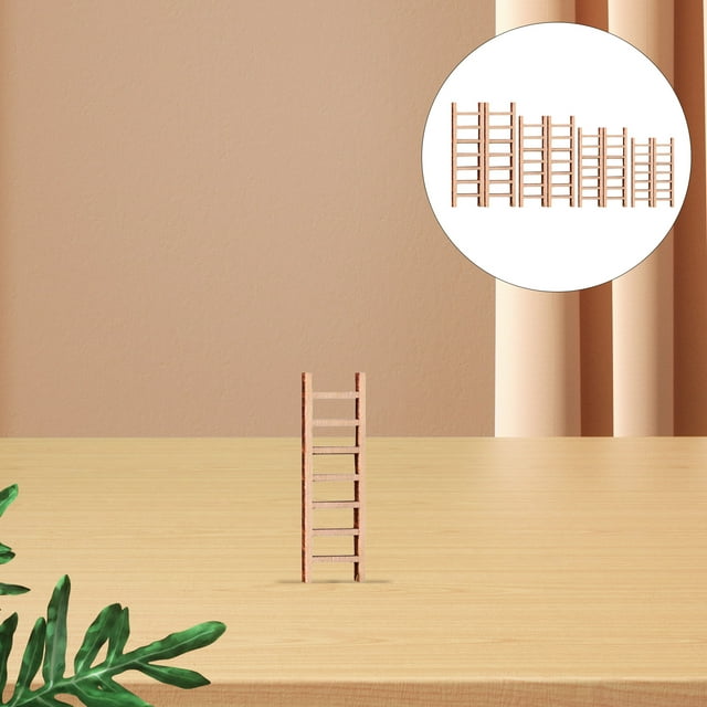 COOPHYA 8Pcs Miniature Step Ladder Khaki Wood for Micro Landscape Design