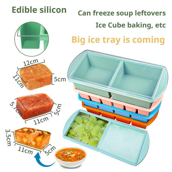 sunsanly Silicone Soup Freezer Tray with Flexible Lid BPA-Free Leak-proof Versatile Freezing Molds for Soups Sauces And Complementary Food