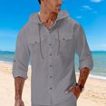 thumbnail image 5 of ZUKMRJPC Mens Cotton Linen Button Down Hoodies Long Sleeve Solid Color Casual Hoodies Lightweight Summer Beach Shirts with Pocket, 5 of 8