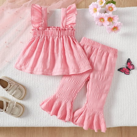 Girl Summer Clothes Ruffle Sleeve T-Shirt Tops and Pants Girl 2 Piece Outfits 6-9 Months Clothes