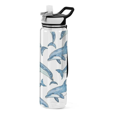 

Sports Water Bottle 1000ML Tritan Food Grade Clear Water Bottle Fitness Outdoor Sports BikeCartoon Cute Dolphin