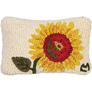 Chandler 4 Corners Wool Throw Pillow | Artist-Designed Sunflower Pillow, Hand-Hooked Decorative Floral, Garden Pillow, Flower Themed Pillow for Couches & Beds (8 in x 12 in)