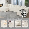 thumbnail image 4 of 130" Boneless Sectional Couch, White U-Shaped Corduroy Couch with Chaise Lounge, 4-Seat Living Room Sofa with Pillow Back and Square Arms, 4 of 10