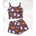 thumbnail image 3 of MEZZALL Women's Halloween Ghost Printed Cami Pajama Set Spaghetti Strap Crop Tops Ruffle Shorts 2 Piece Sleepwear Loungewear for Bedroom, 3 of 3