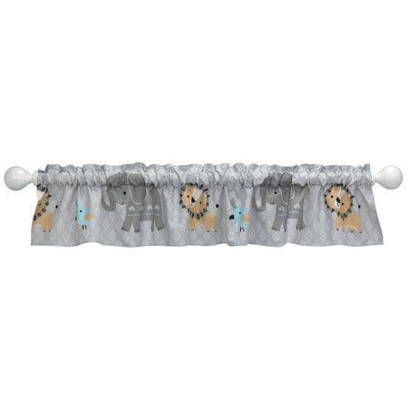UPC: 0084122207295 | Bedtime Originals Jungle Fun Window Valance – Blue Gray White Animals Safari