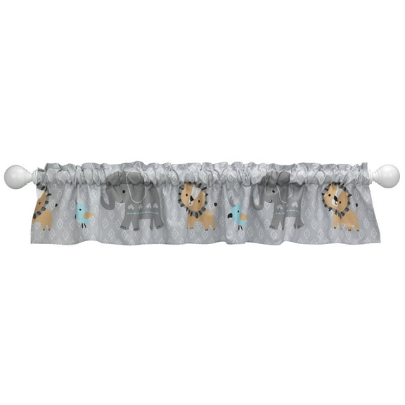 Bedtime Originals Jungle Fun Gray Safari Elephant and Lion Window Valance
