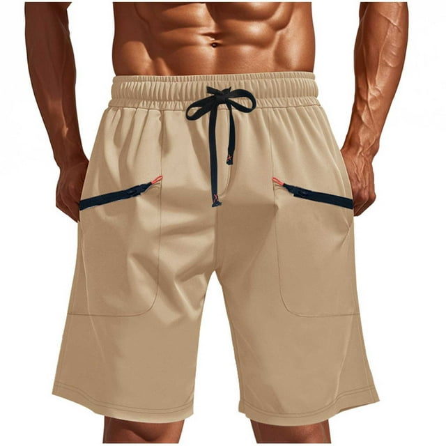 Dagugfen Mens Cargo Shorts Elastic Waist Drawstring Loose Outdoor Running Shorts with Zipper Pockets